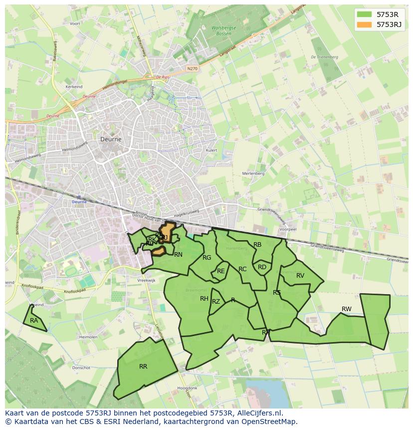 Afbeelding van het postcodegebied 5753 RJ op de kaart.
