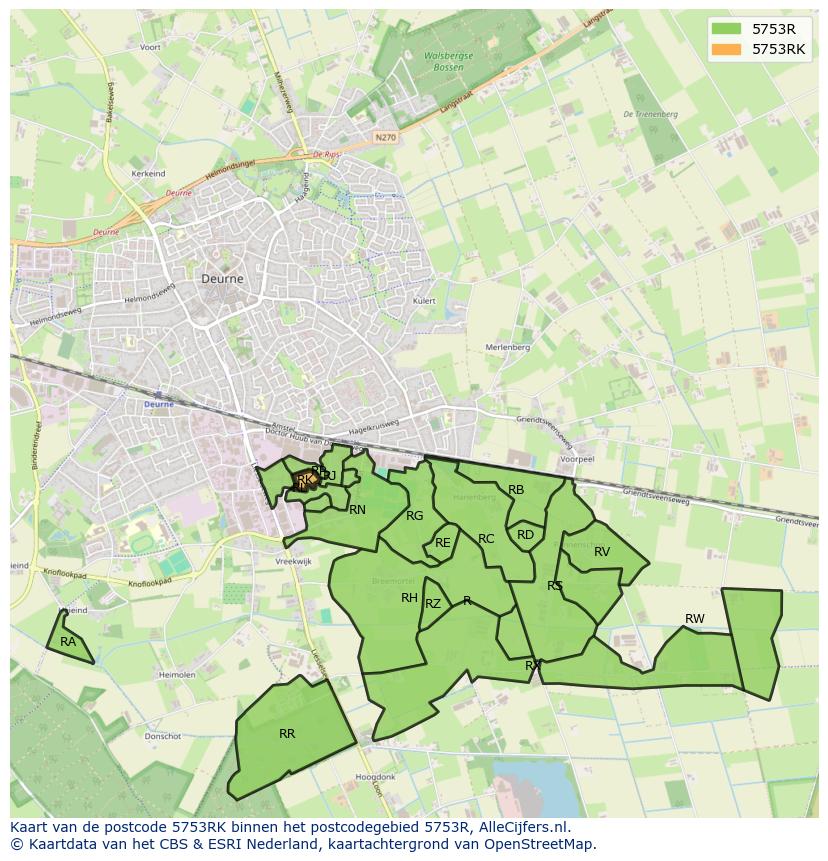 Afbeelding van het postcodegebied 5753 RK op de kaart.