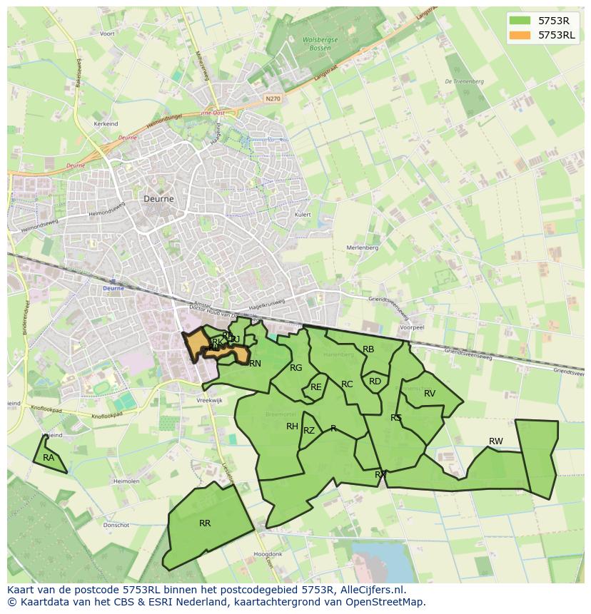 Afbeelding van het postcodegebied 5753 RL op de kaart.