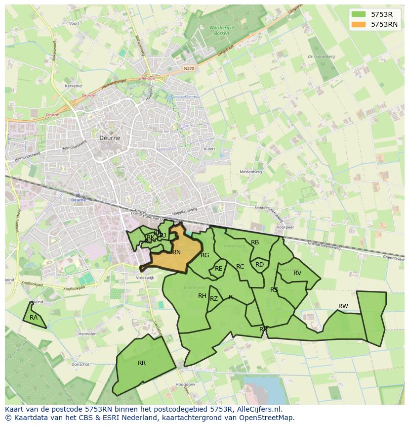 Afbeelding van het postcodegebied 5753 RN op de kaart.
