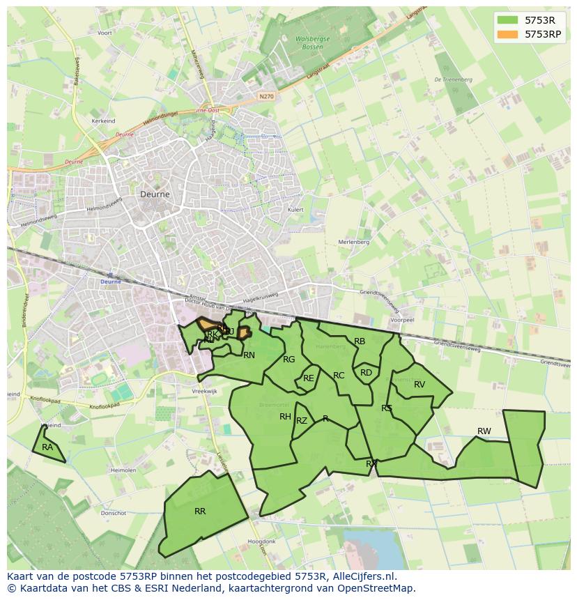 Afbeelding van het postcodegebied 5753 RP op de kaart.