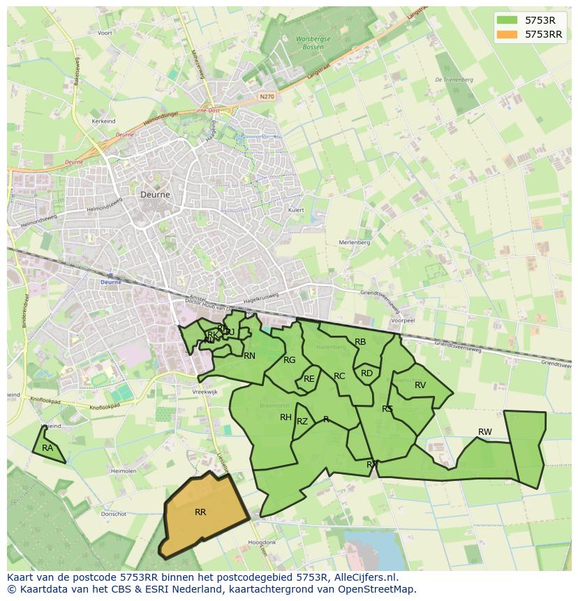 Afbeelding van het postcodegebied 5753 RR op de kaart.