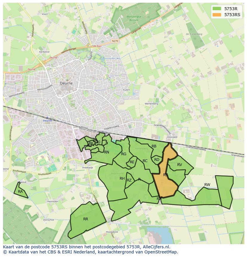 Afbeelding van het postcodegebied 5753 RS op de kaart.