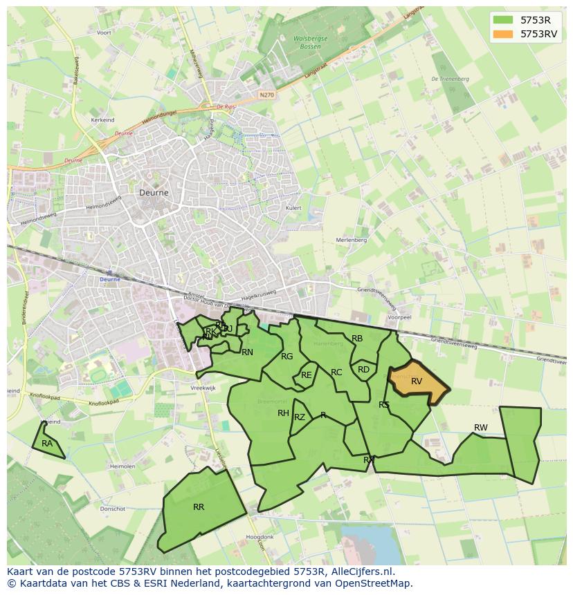 Afbeelding van het postcodegebied 5753 RV op de kaart.