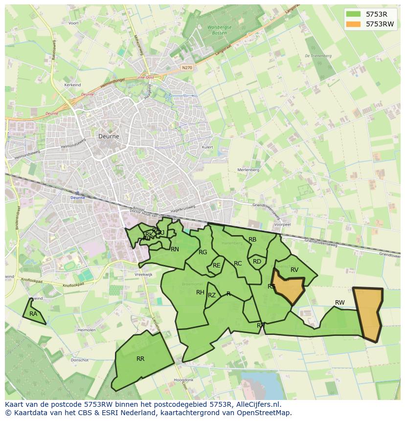 Afbeelding van het postcodegebied 5753 RW op de kaart.