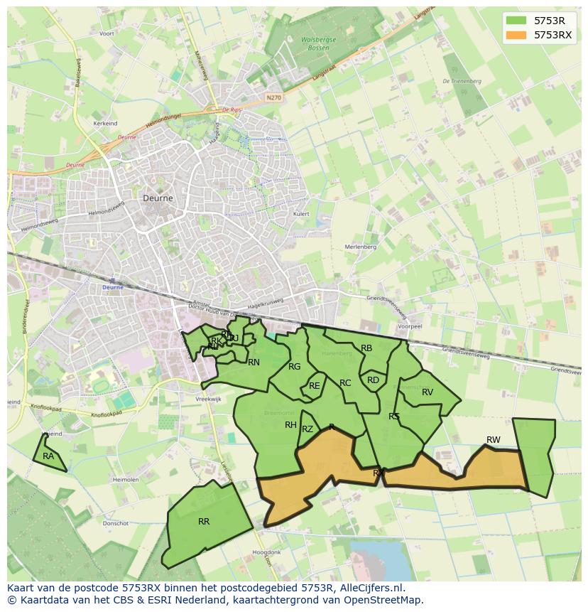 Afbeelding van het postcodegebied 5753 RX op de kaart.