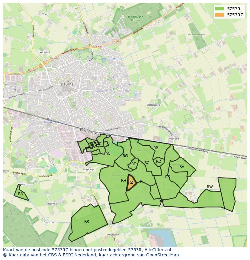 Afbeelding van het postcodegebied 5753 RZ op de kaart.