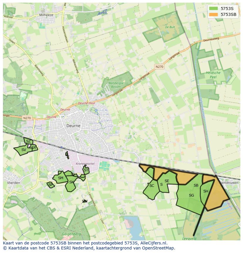 Afbeelding van het postcodegebied 5753 SB op de kaart.