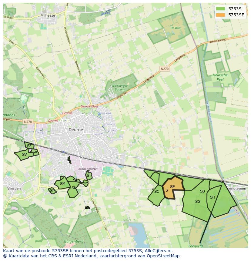 Afbeelding van het postcodegebied 5753 SE op de kaart.