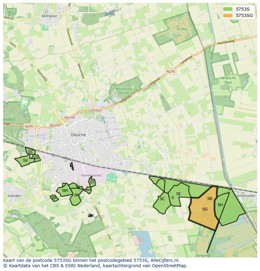 Afbeelding van het postcodegebied 5753 SG op de kaart.