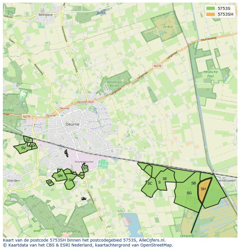 Afbeelding van het postcodegebied 5753 SH op de kaart.