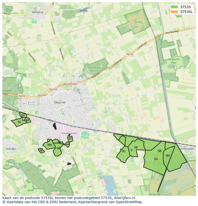 Afbeelding van het postcodegebied 5753 SL op de kaart.