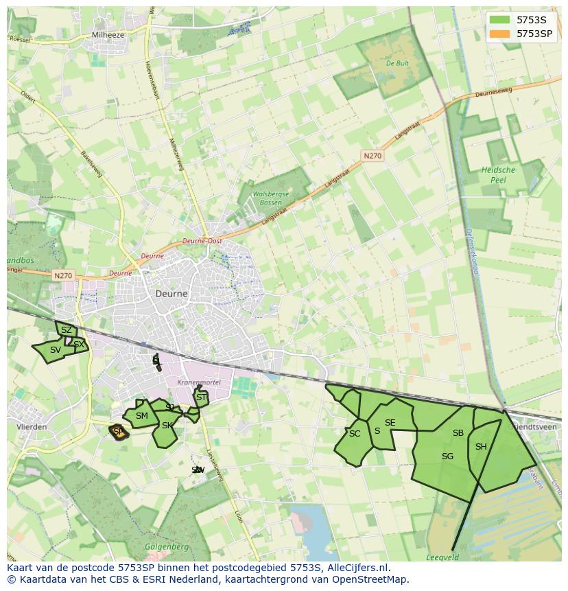 Afbeelding van het postcodegebied 5753 SP op de kaart.