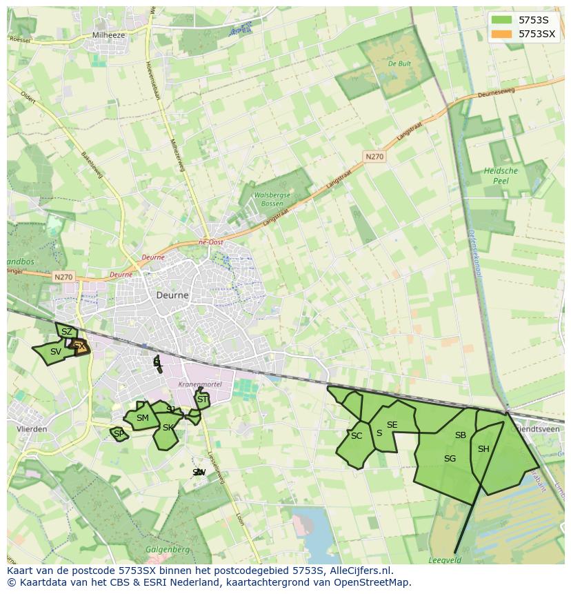 Afbeelding van het postcodegebied 5753 SX op de kaart.