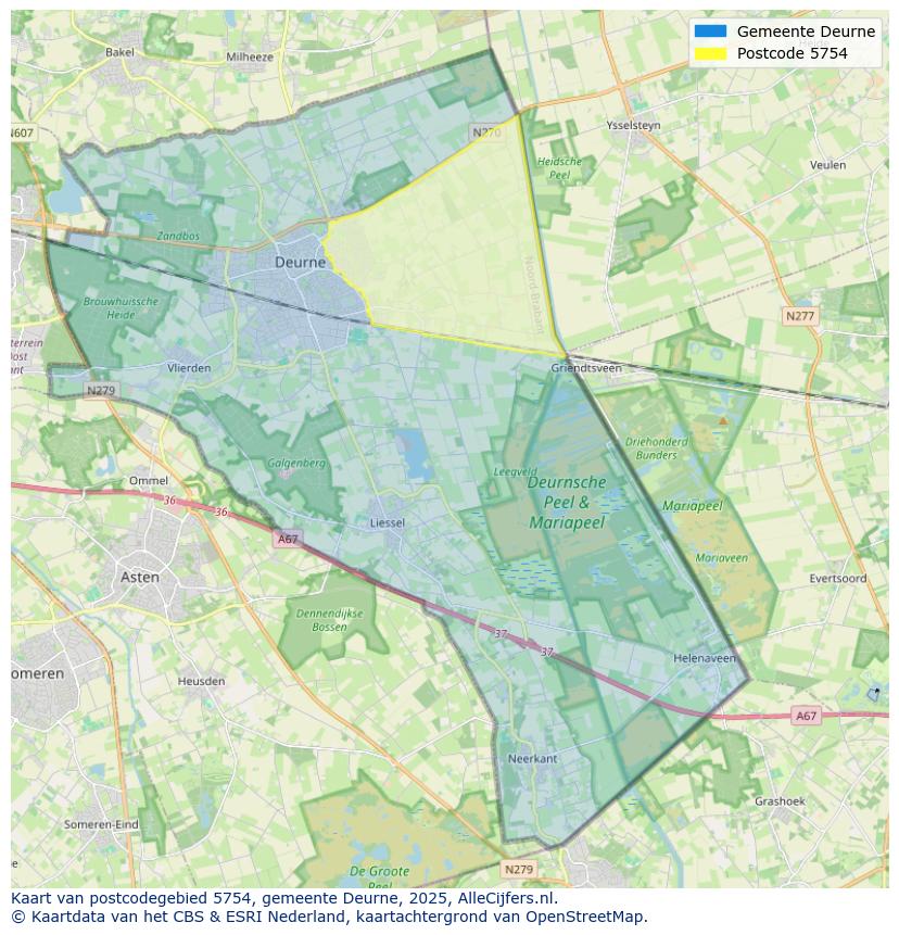 Afbeelding van het postcodegebied 5754 op de kaart.