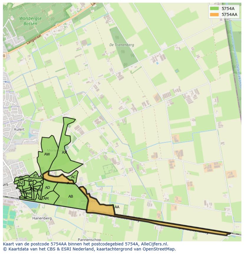 Afbeelding van het postcodegebied 5754 AA op de kaart.