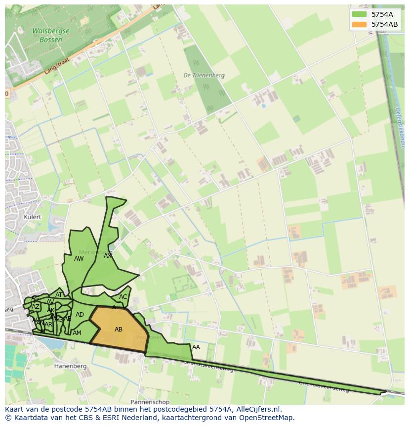 Afbeelding van het postcodegebied 5754 AB op de kaart.