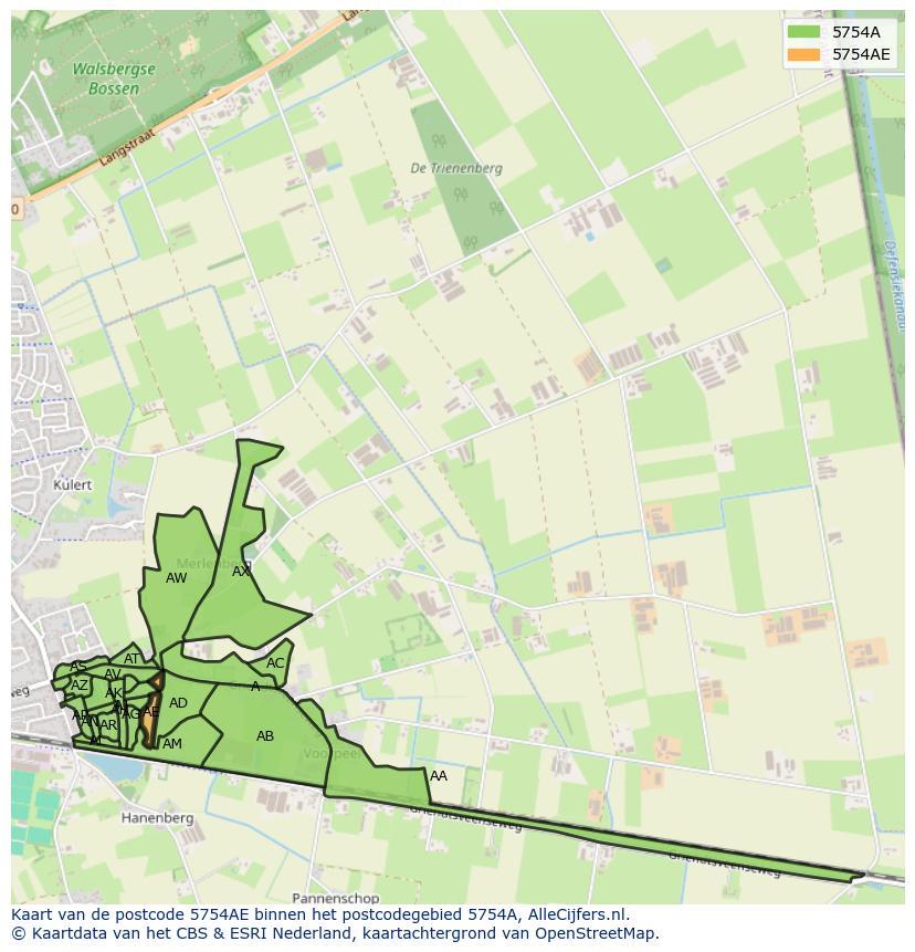 Afbeelding van het postcodegebied 5754 AE op de kaart.