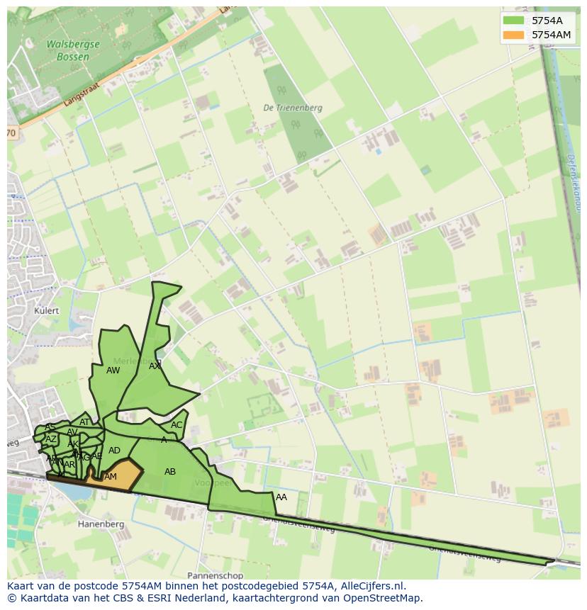 Afbeelding van het postcodegebied 5754 AM op de kaart.