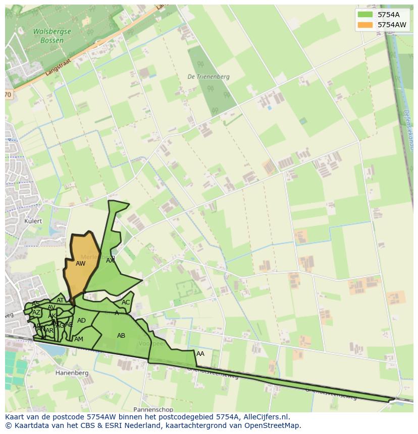 Afbeelding van het postcodegebied 5754 AW op de kaart.