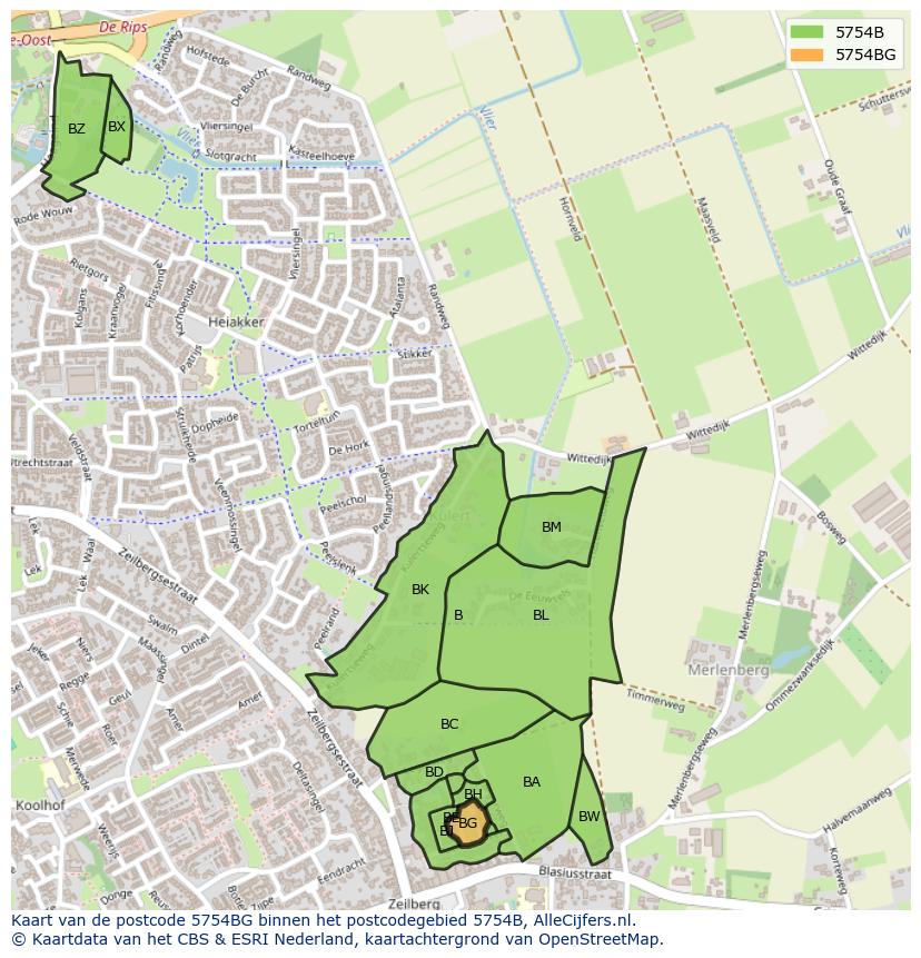 Afbeelding van het postcodegebied 5754 BG op de kaart.