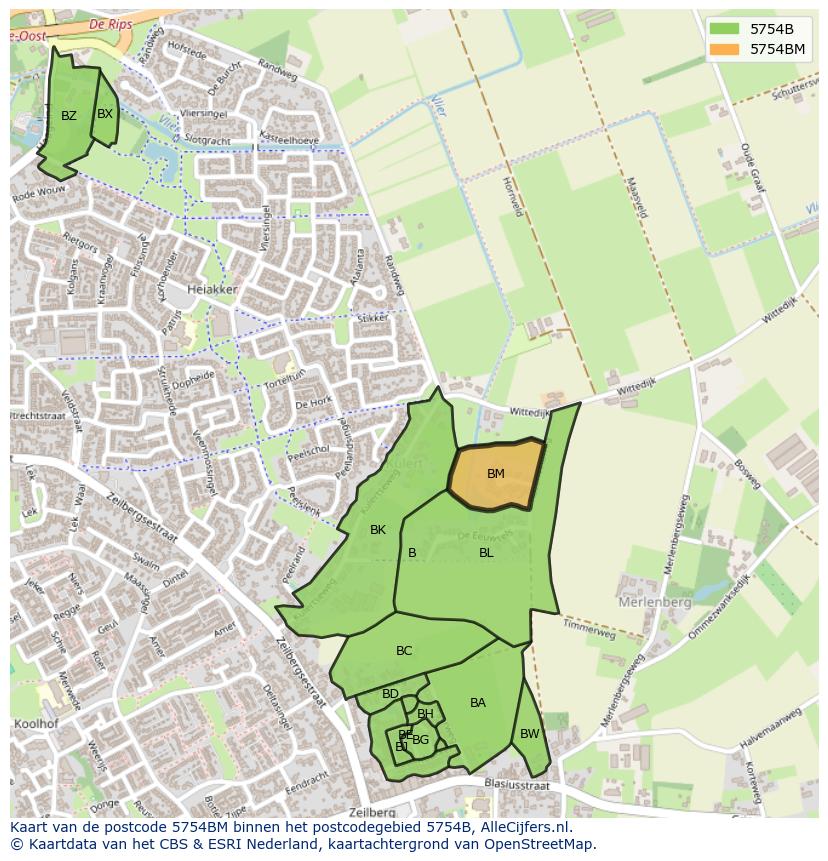 Afbeelding van het postcodegebied 5754 BM op de kaart.