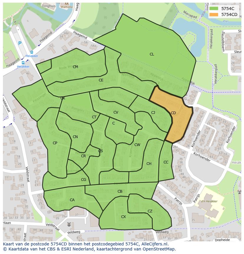 Afbeelding van het postcodegebied 5754 CD op de kaart.