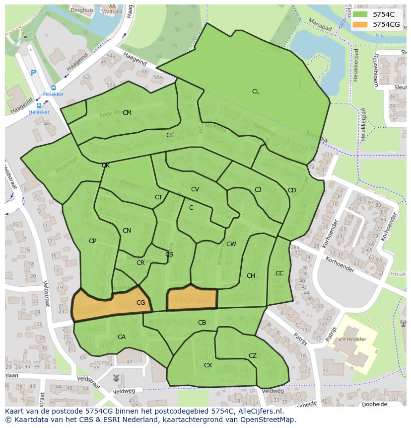 Afbeelding van het postcodegebied 5754 CG op de kaart.