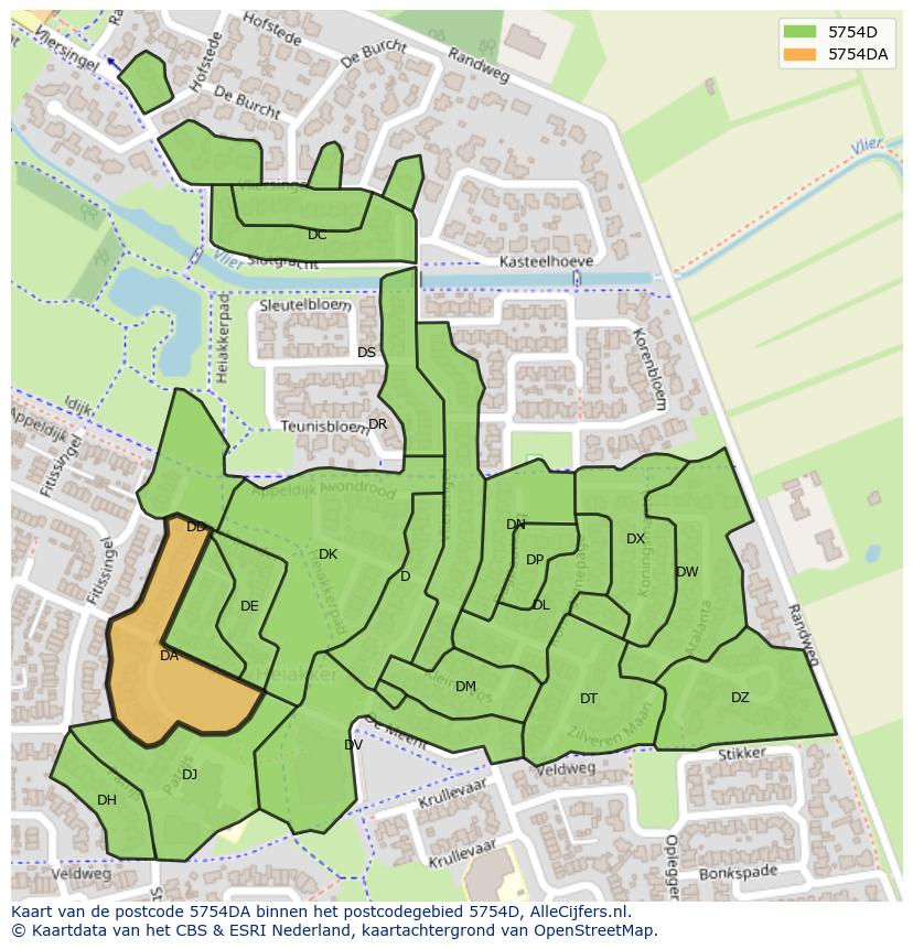 Afbeelding van het postcodegebied 5754 DA op de kaart.