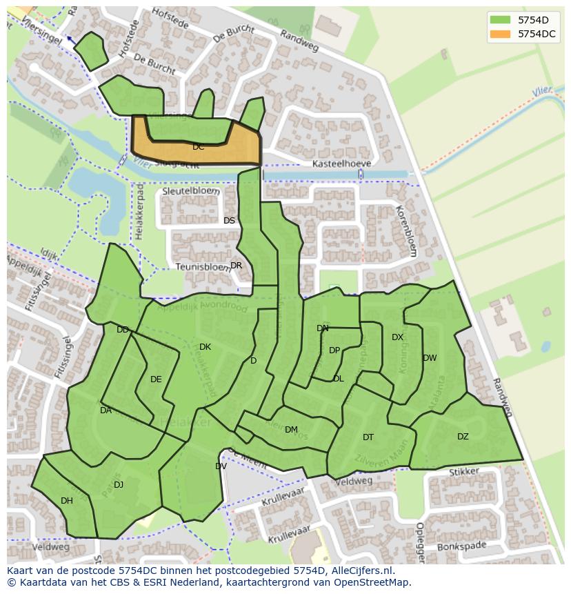 Afbeelding van het postcodegebied 5754 DC op de kaart.