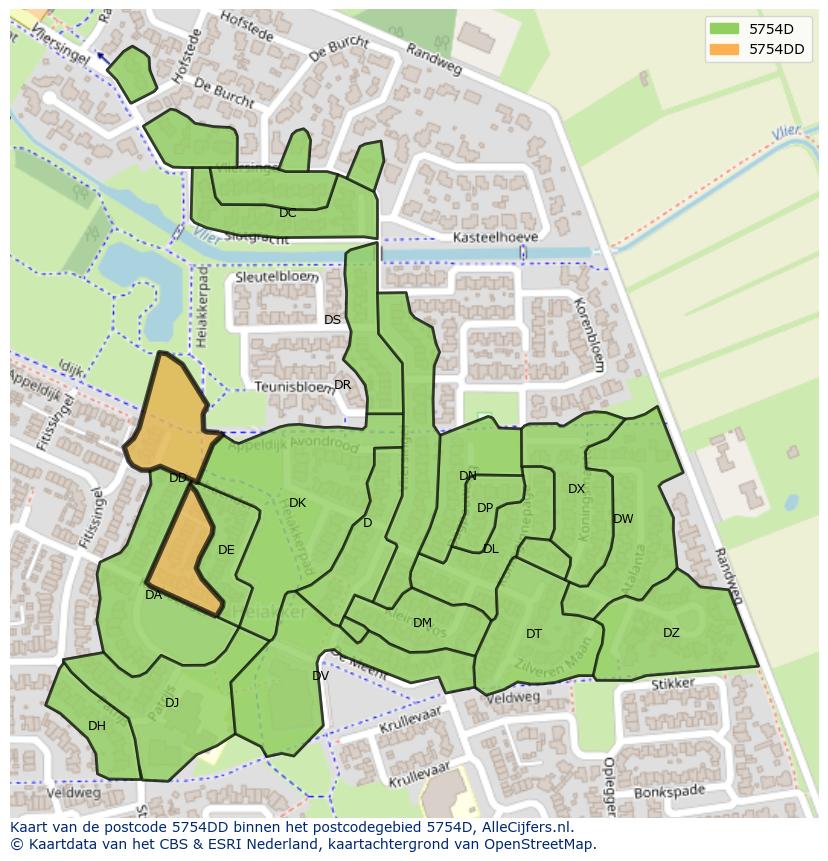 Afbeelding van het postcodegebied 5754 DD op de kaart.