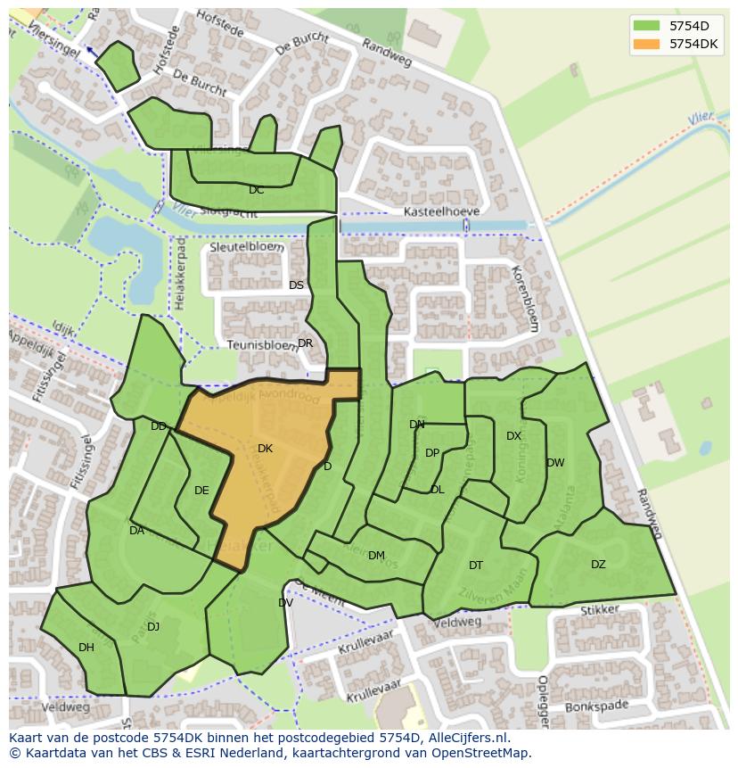 Afbeelding van het postcodegebied 5754 DK op de kaart.