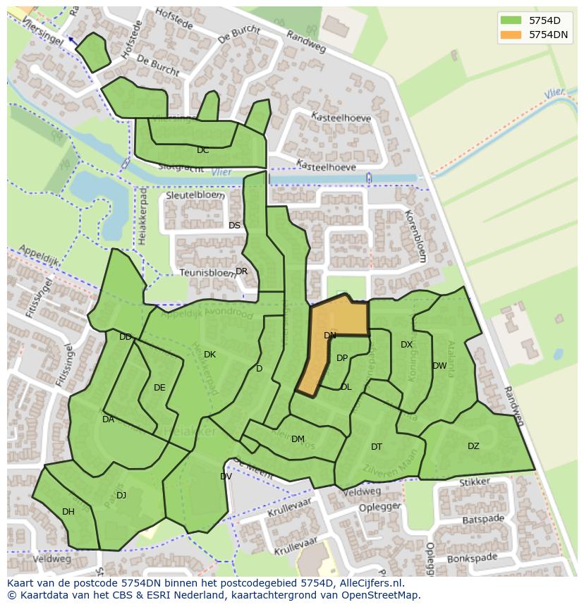 Afbeelding van het postcodegebied 5754 DN op de kaart.