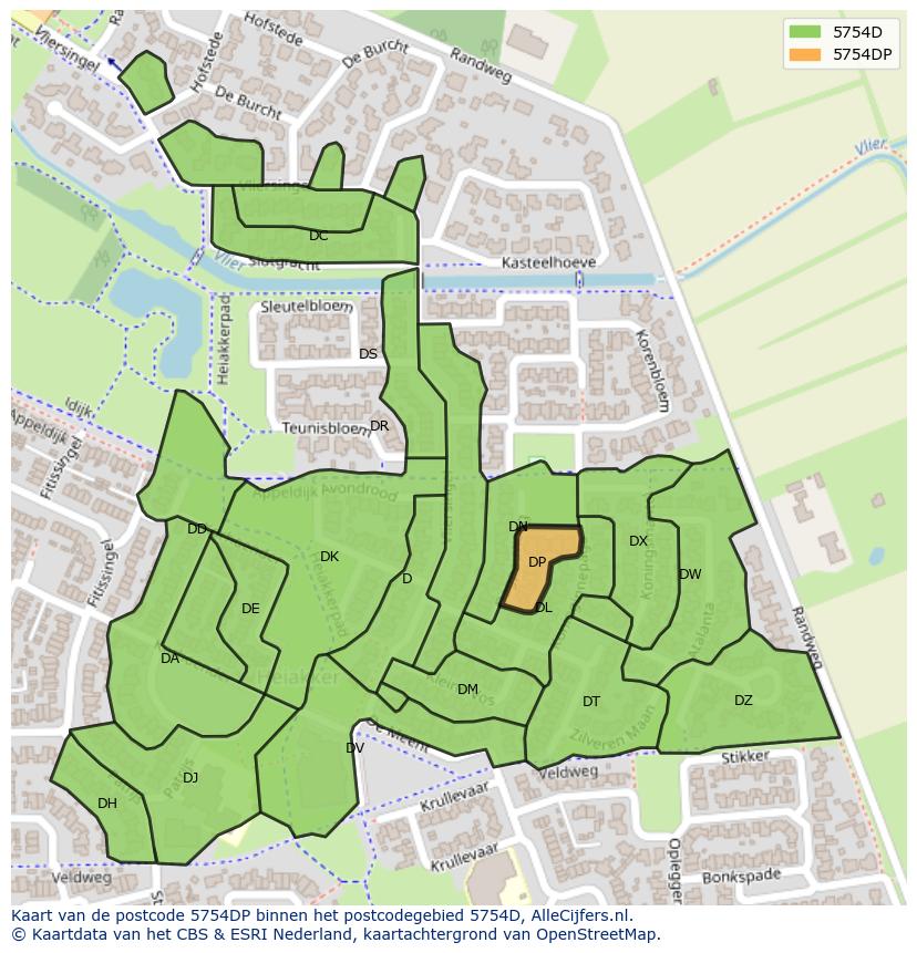 Afbeelding van het postcodegebied 5754 DP op de kaart.