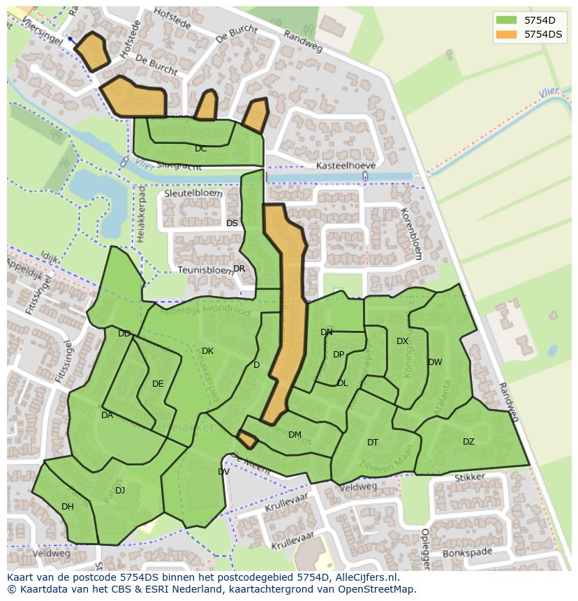 Afbeelding van het postcodegebied 5754 DS op de kaart.