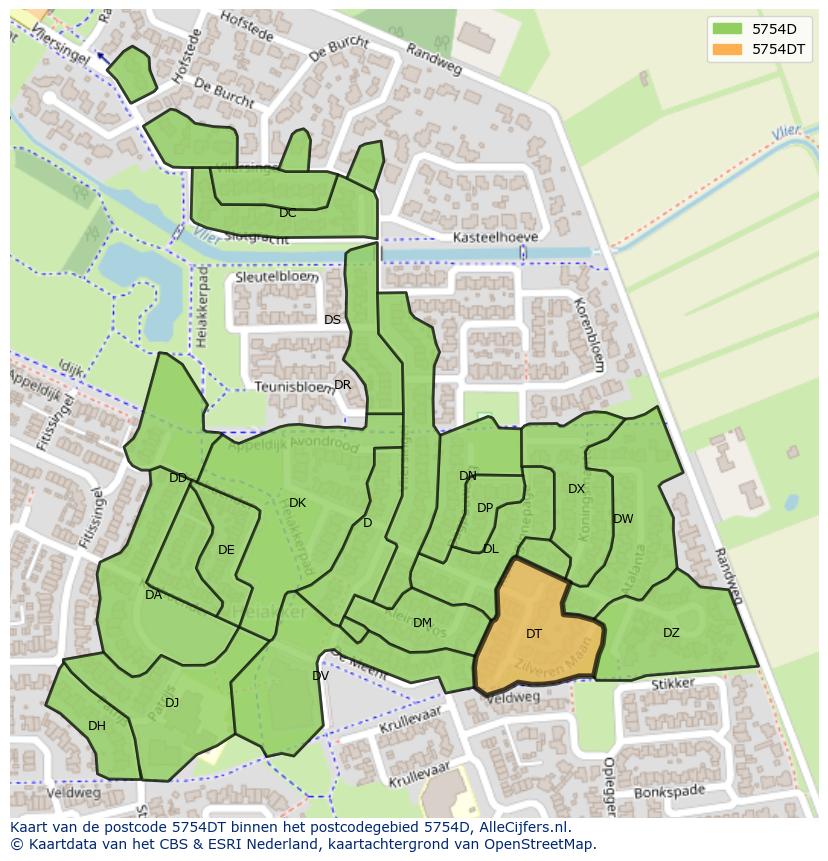Afbeelding van het postcodegebied 5754 DT op de kaart.