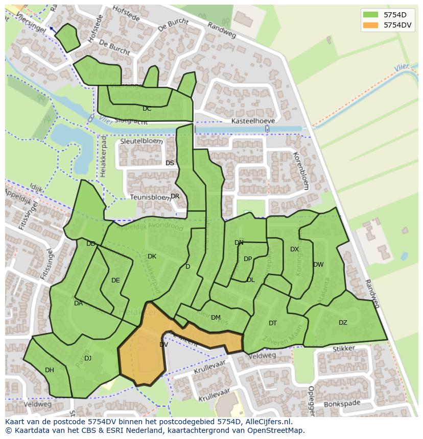 Afbeelding van het postcodegebied 5754 DV op de kaart.