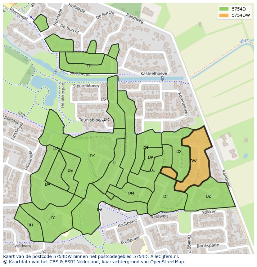 Afbeelding van het postcodegebied 5754 DW op de kaart.