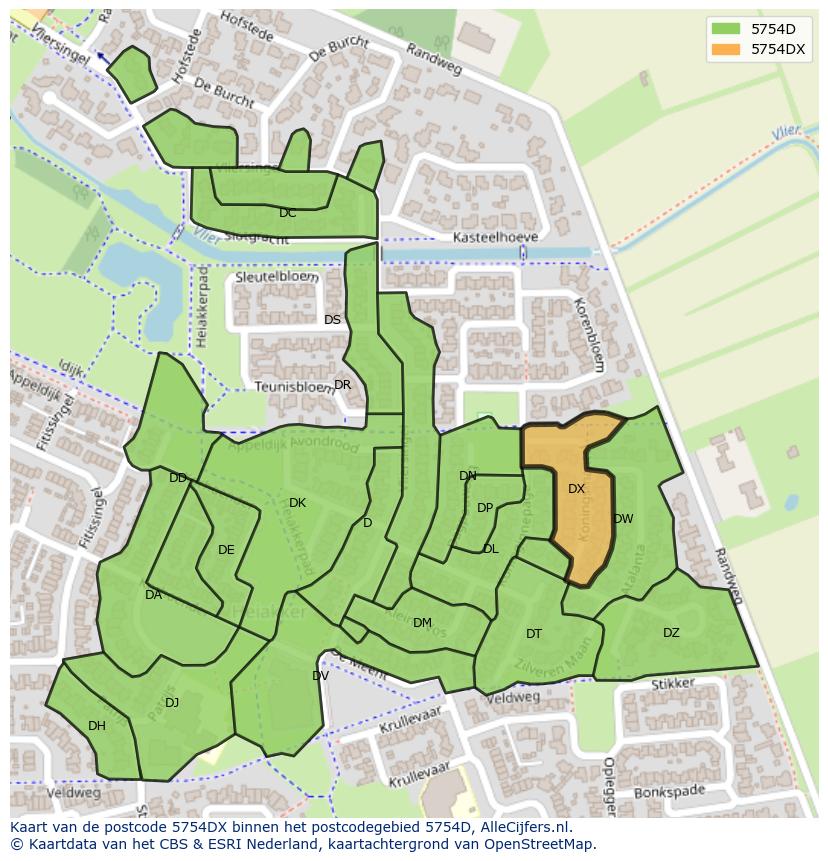 Afbeelding van het postcodegebied 5754 DX op de kaart.