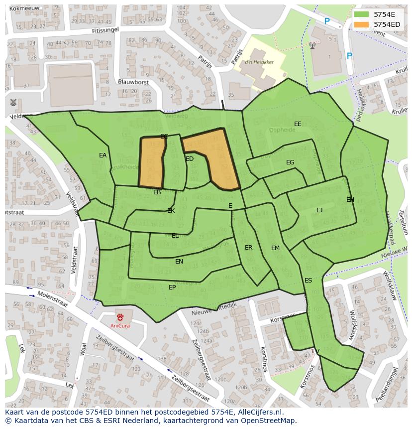 Afbeelding van het postcodegebied 5754 ED op de kaart.