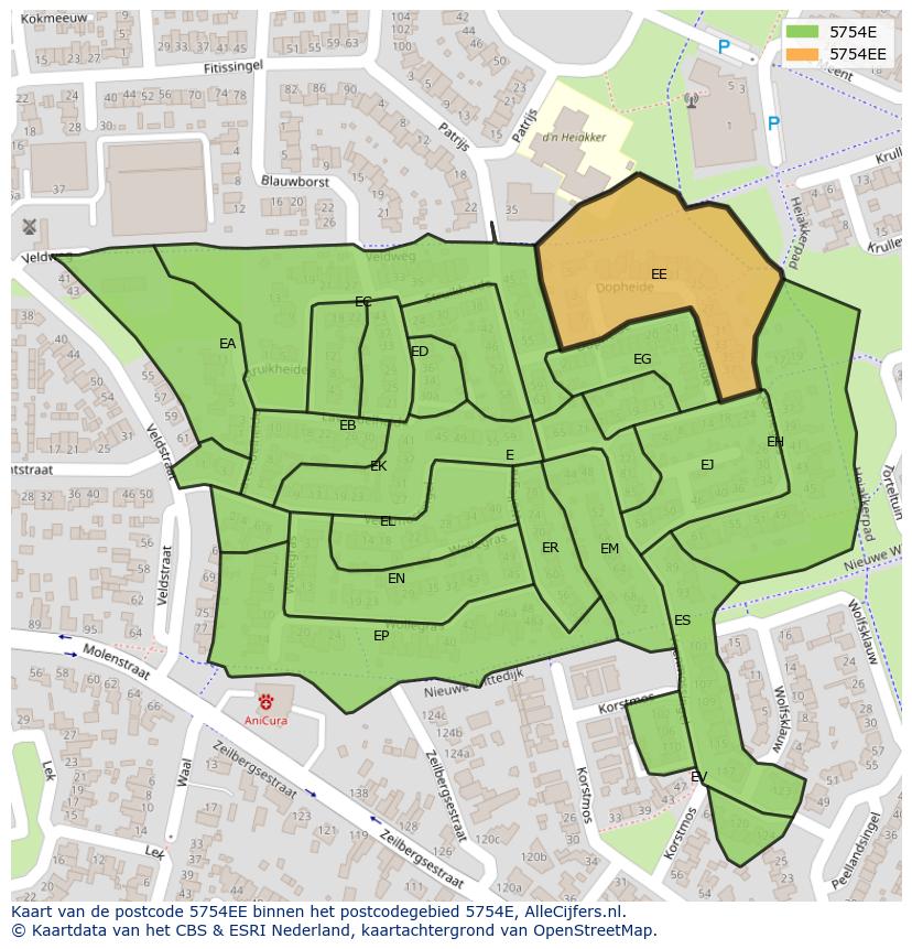 Afbeelding van het postcodegebied 5754 EE op de kaart.