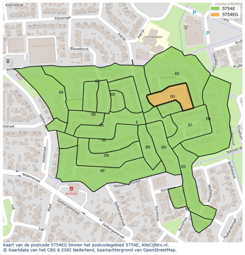 Afbeelding van het postcodegebied 5754 EG op de kaart.