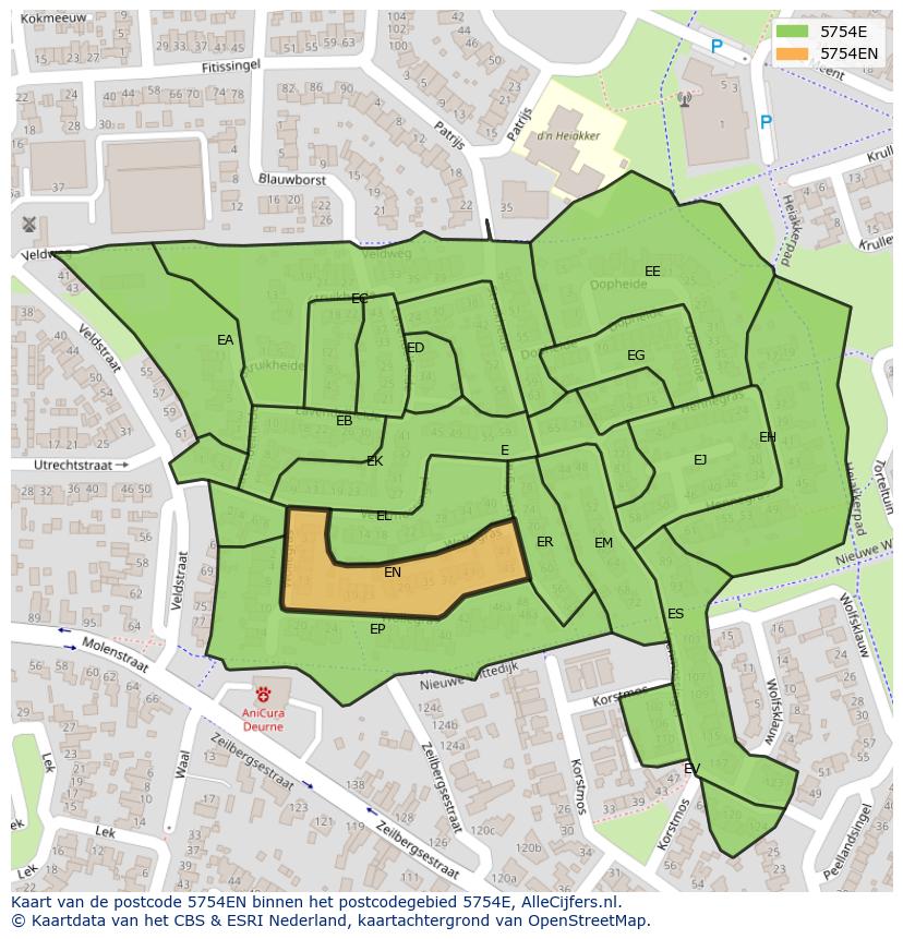 Afbeelding van het postcodegebied 5754 EN op de kaart.