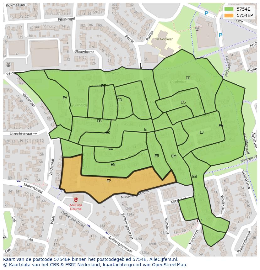 Afbeelding van het postcodegebied 5754 EP op de kaart.