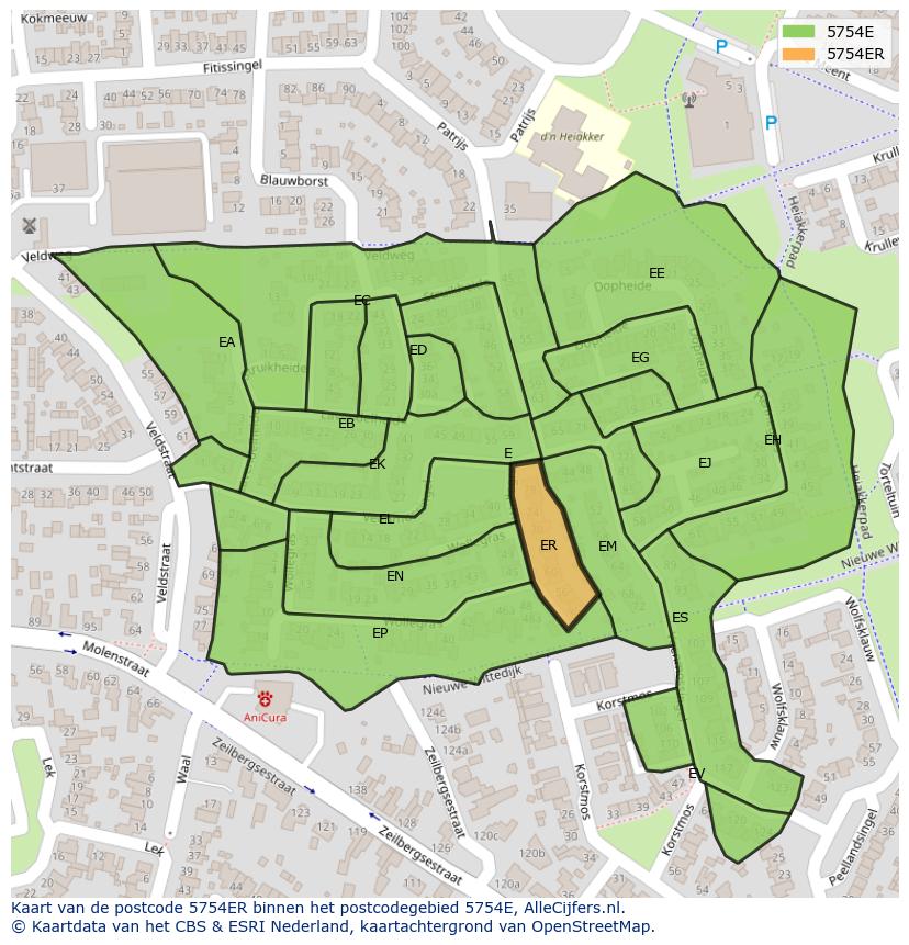 Afbeelding van het postcodegebied 5754 ER op de kaart.