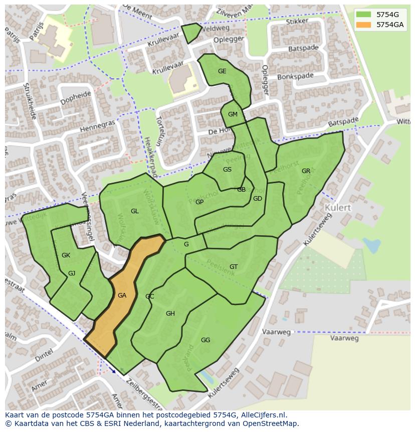 Afbeelding van het postcodegebied 5754 GA op de kaart.