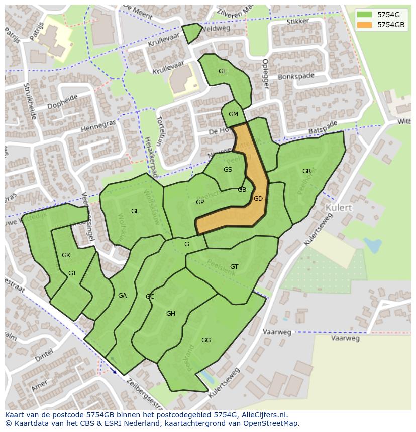 Afbeelding van het postcodegebied 5754 GB op de kaart.