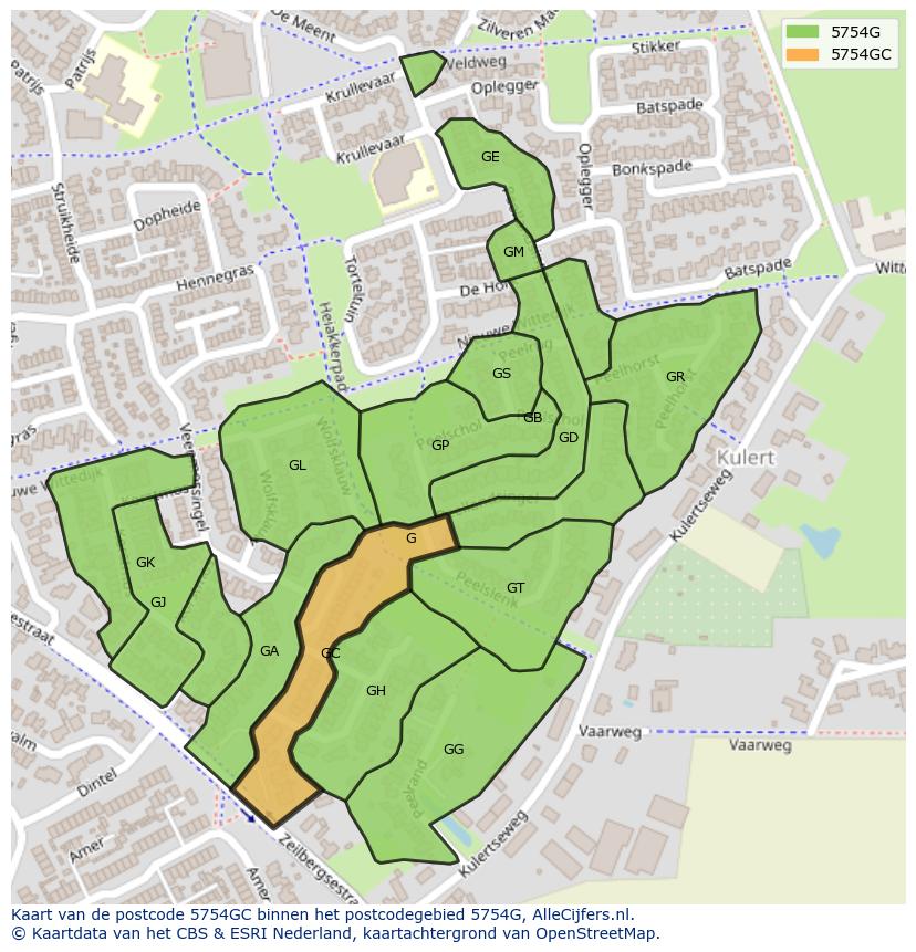 Afbeelding van het postcodegebied 5754 GC op de kaart.