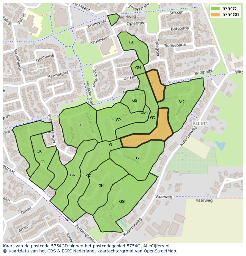 Afbeelding van het postcodegebied 5754 GD op de kaart.