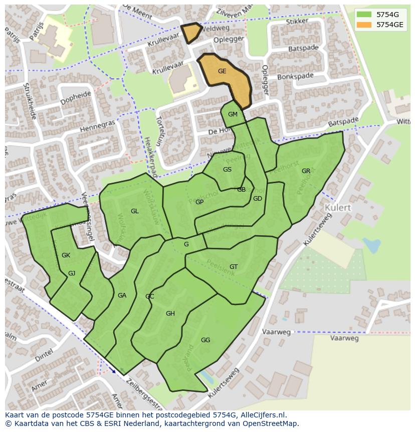 Afbeelding van het postcodegebied 5754 GE op de kaart.